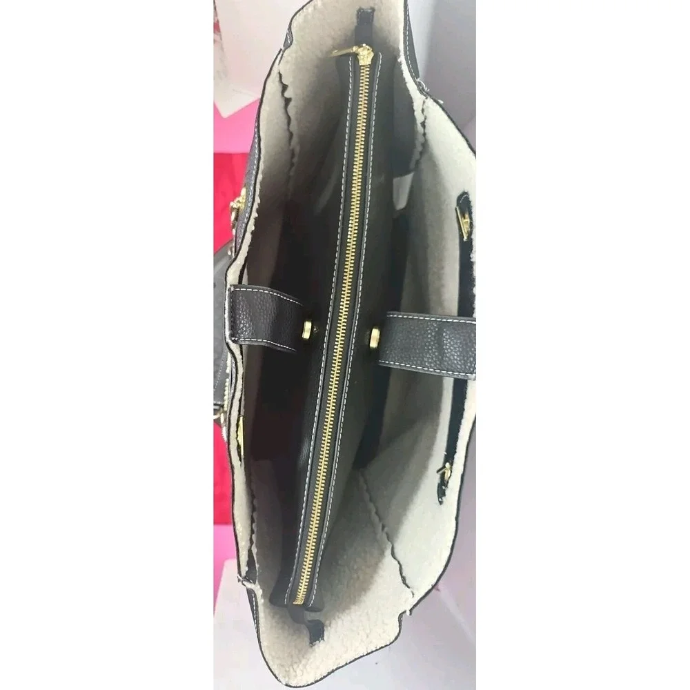 Steve Madden Black Faux Leather & Sherpa Travel Laptop Weeknd Bag‎ Large